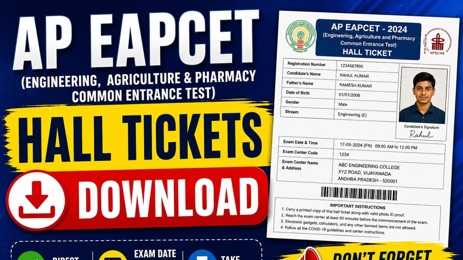 AP EAPCET Hall Tickets Download 2026 in telugu